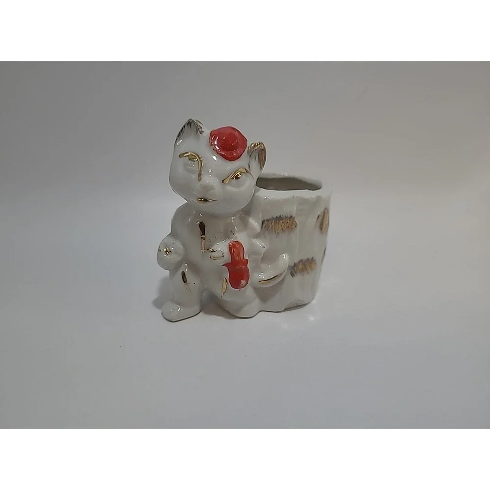 Vintage Japanese Porcelain‎ Toothpick Holder Lucky Cat